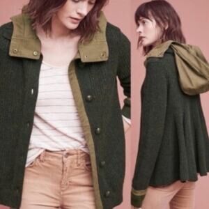 Anthropologie Sleeping on Snow Evergreen Hooded Sweater Jacket